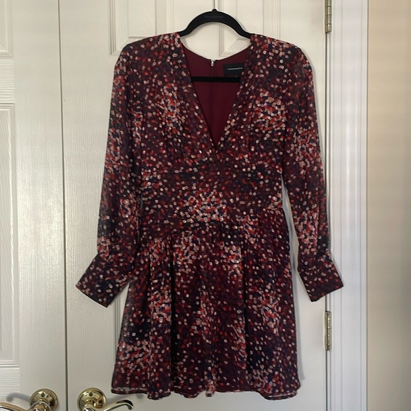 [FiveSeventyFive] long sleeve maroon dress with flowers - Picture 1 of 9
